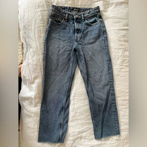Zara medium wash blue hi rise straight leg jeans